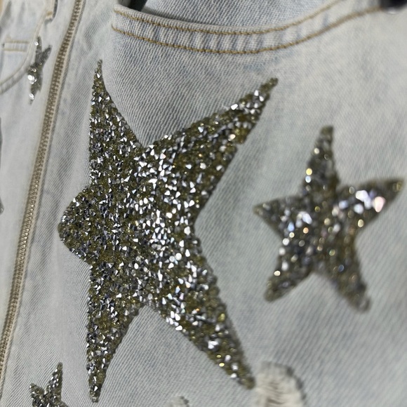 Carmar Los Angeles Star Studded Distressed Denim Mini Skirt Size 28 - Picture 5 of 10